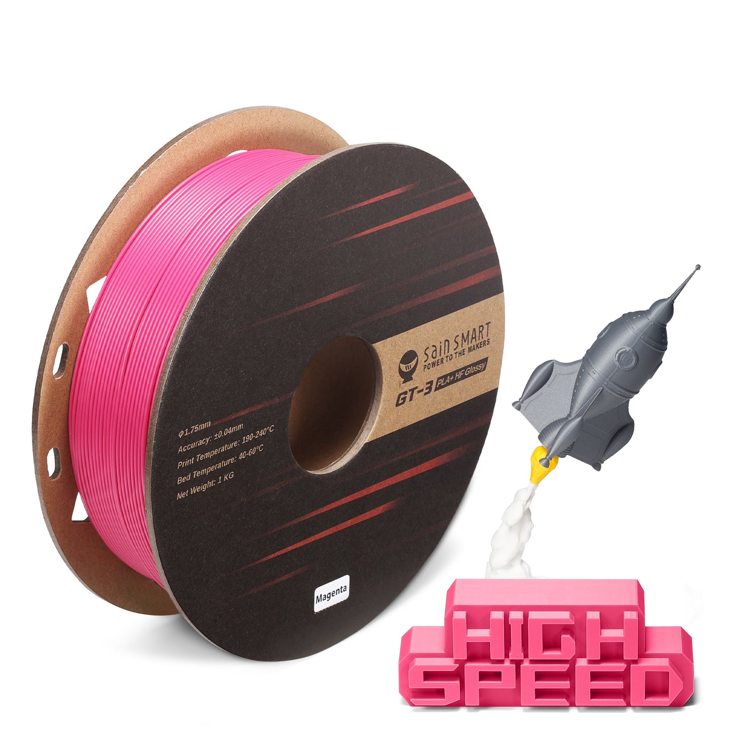 GT-3 High Speed Glossy PLA+ Filament 1.75mm, 1KG, ±0.04mm, Cyan/Magenta/Yellow/Silver