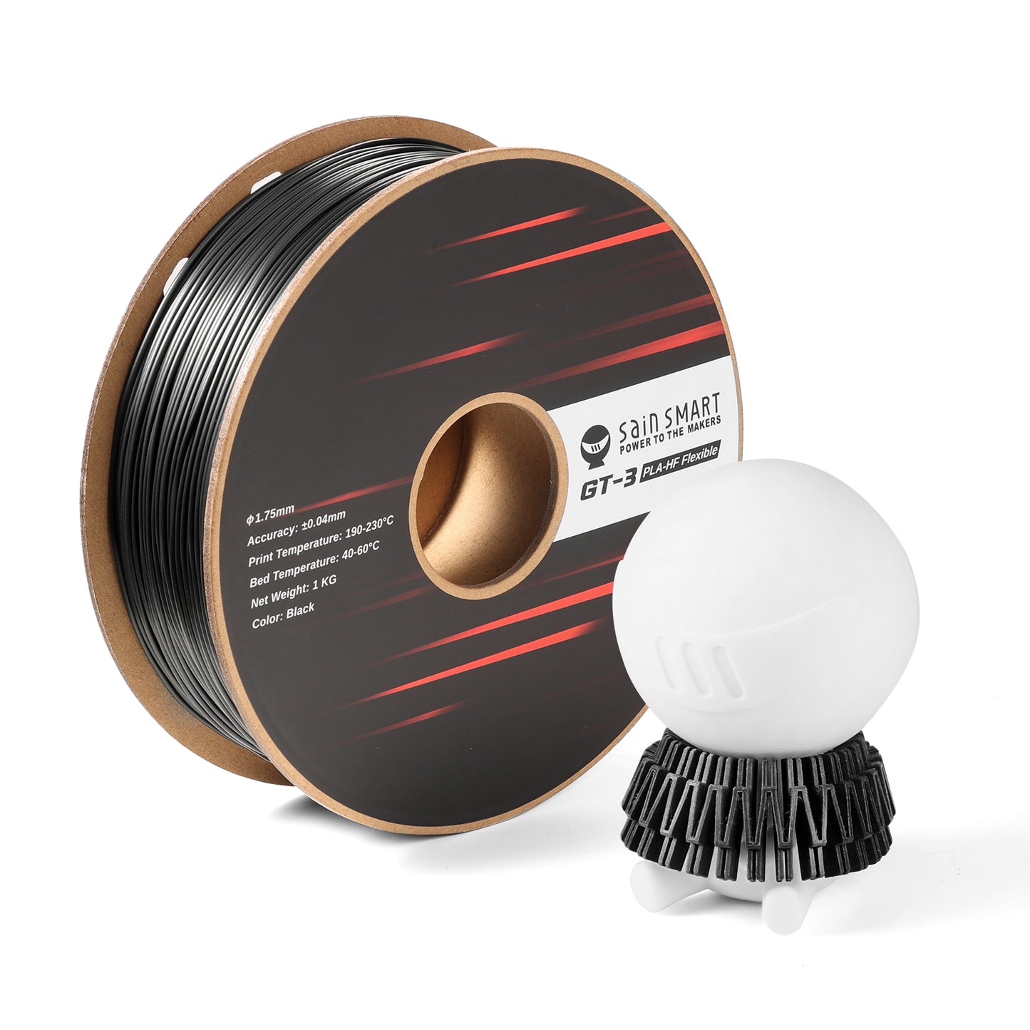 GT-3 High Flowability Flexible PLA Filament 1.75mm, 1KG, ±0.04mm, Black/White