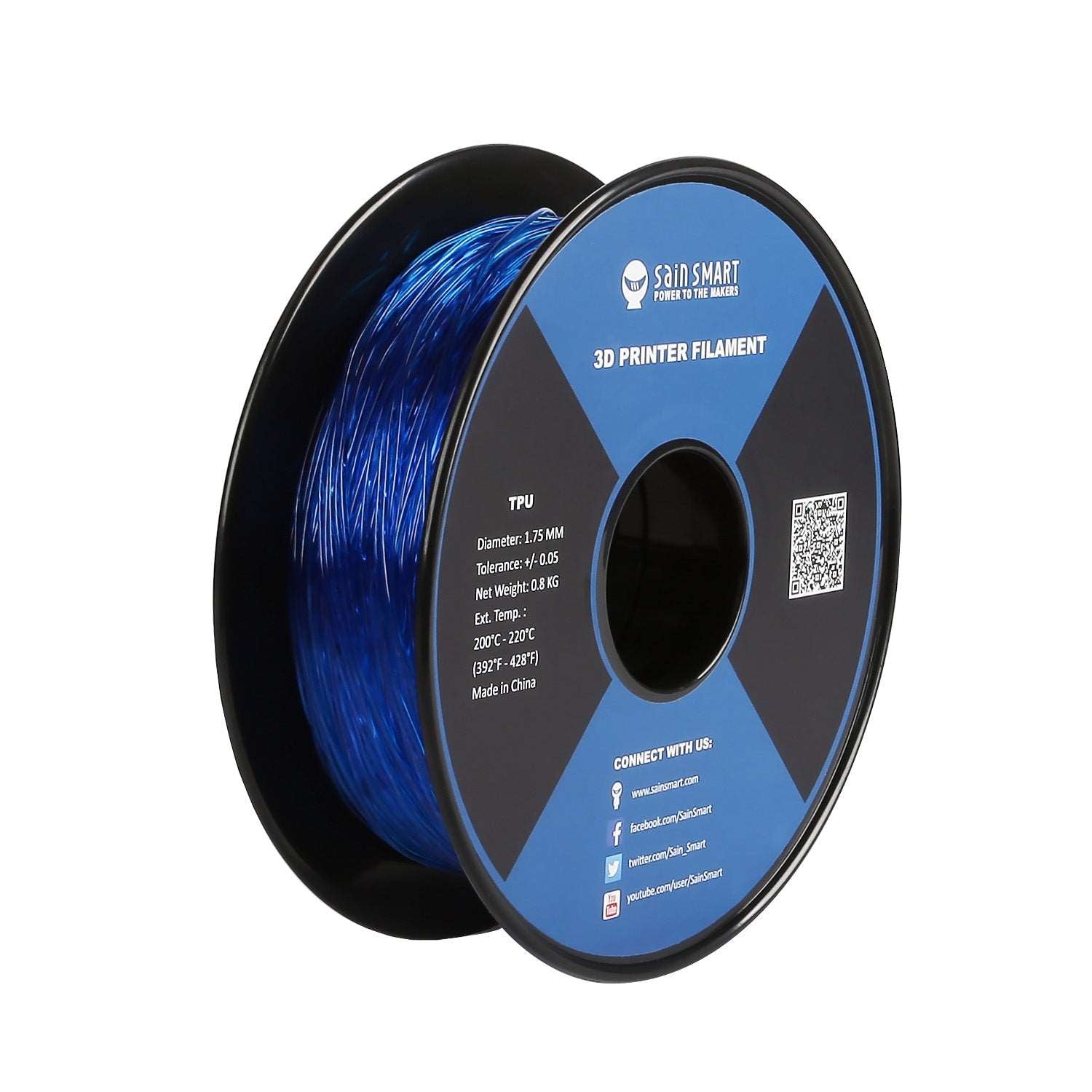 Product Image Blue, Flexible TPU Filament 1.75mm 0.8kg/1.76lb