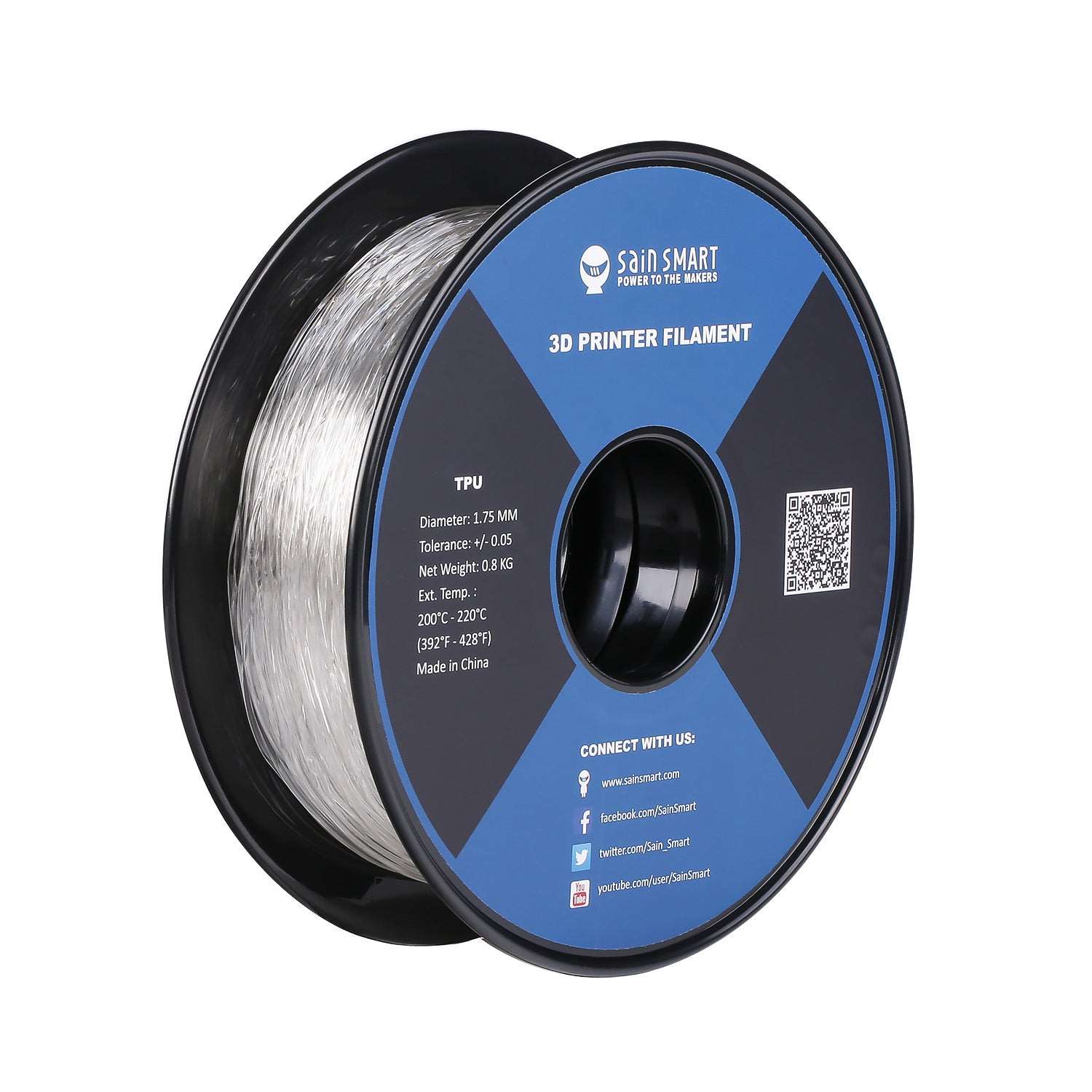 Product Image Clear, Flexible TPU Filament 1.75mm 0.8kg/1.76lb