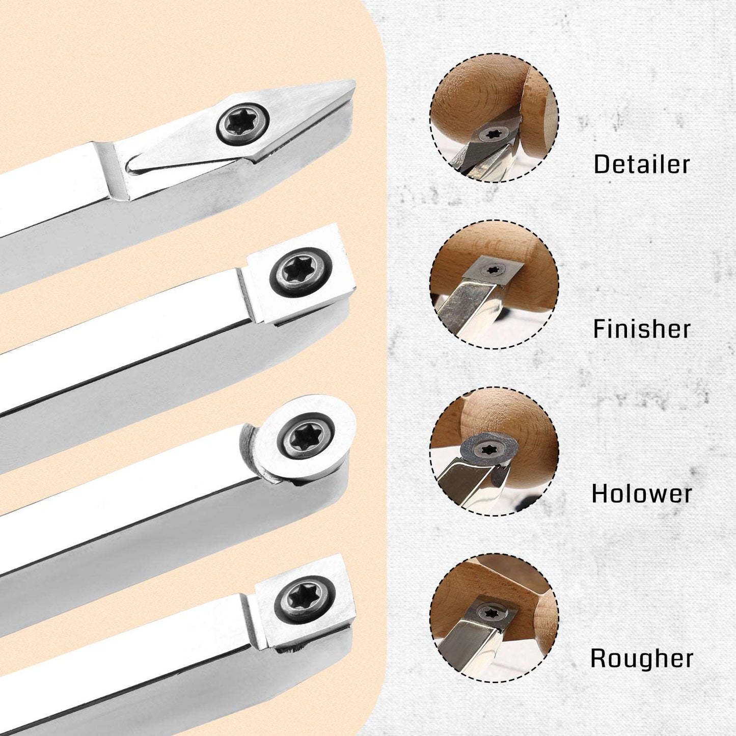4 PCS Carbide Wood Lathe Turning Tool Set