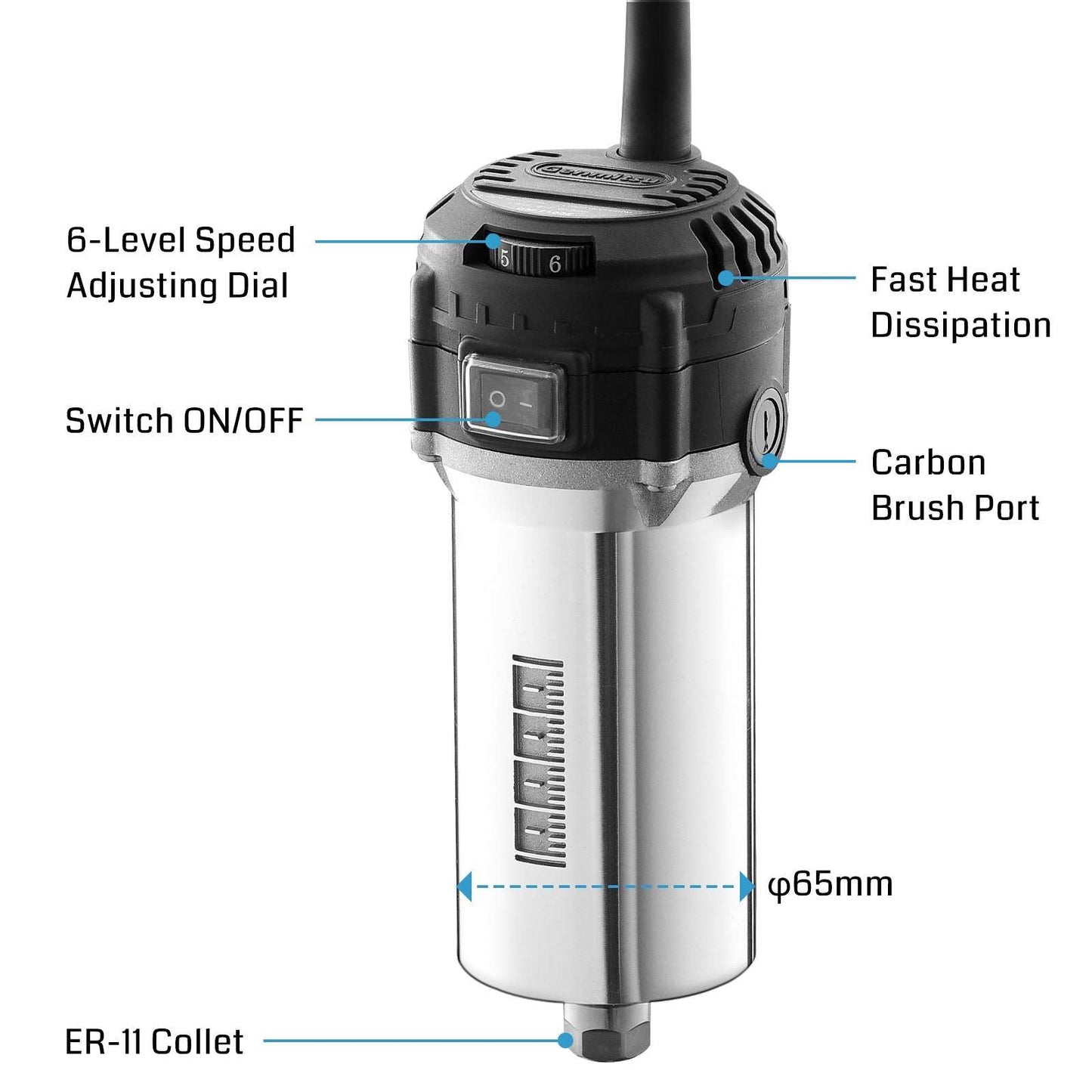 710W CNC Spindle Motor Trimmer Router, 65mm Diameter, 6 Variable Speeds 6500-30000RPM