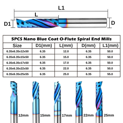 OS05A, 1/4" Shank, Carbide Spiral O Flute Up Cut Cutter, 5Pcs