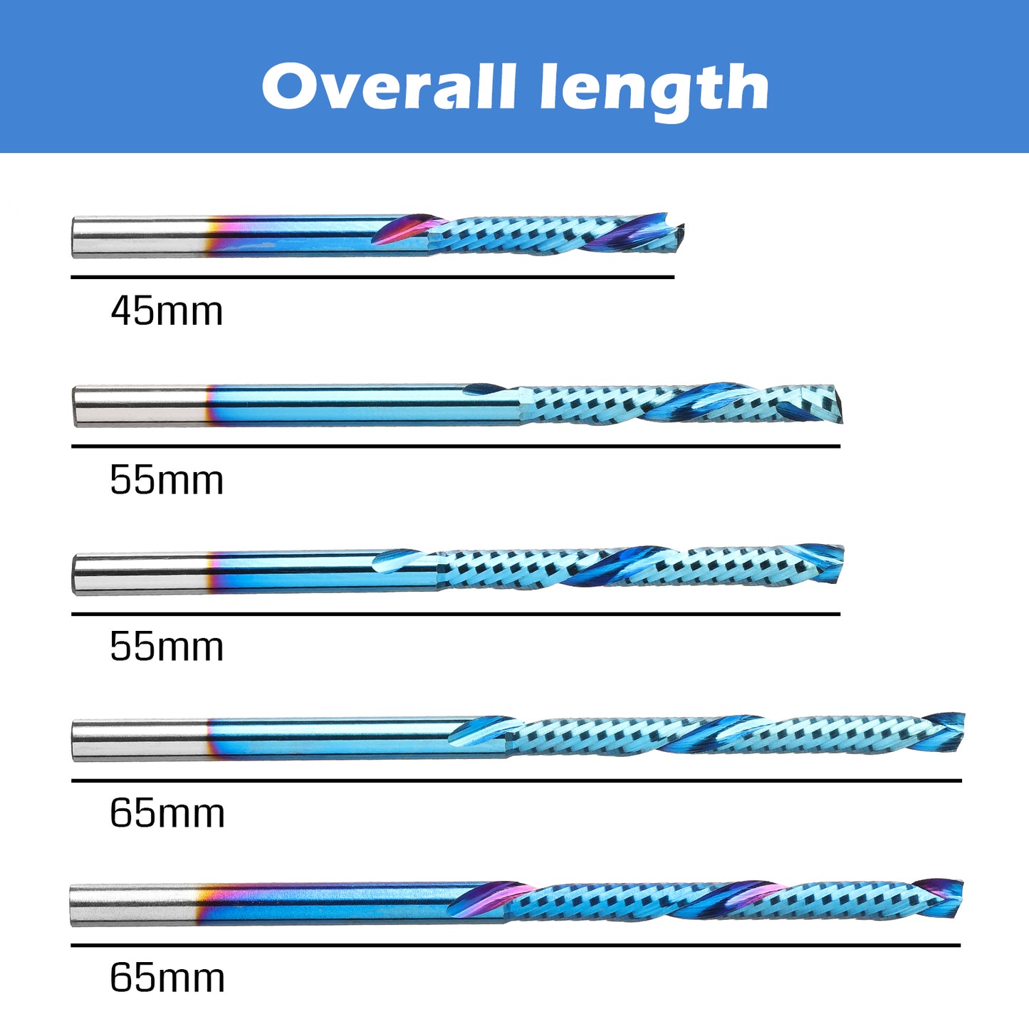 OC05A, 1/8" Shank, Carbide Spiral O Flute Up & Down Compression End Mill CNC Router Bits, 5Pcs