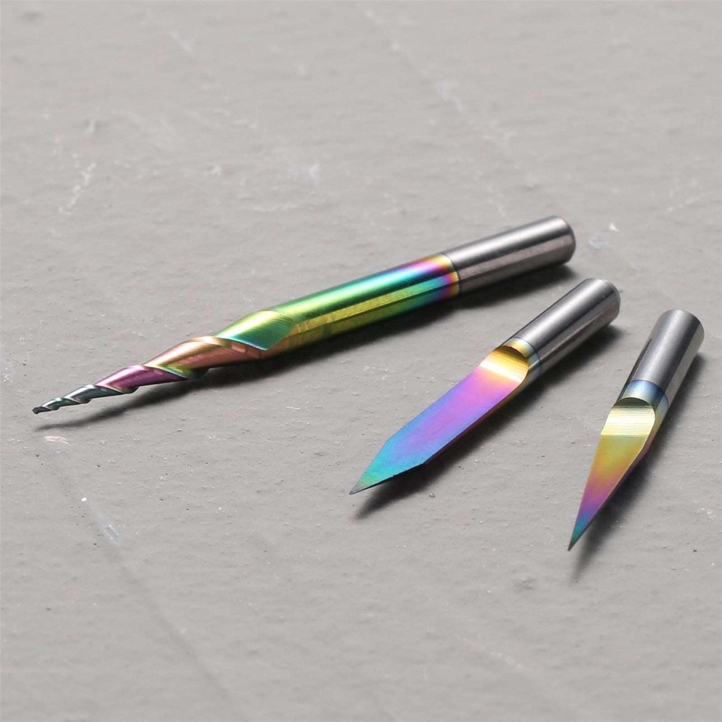 EM03A, V-shape, Chromatic Coating, 1/8" Shank, Strong Durable for Metal Carving End Mills, 3Pcs