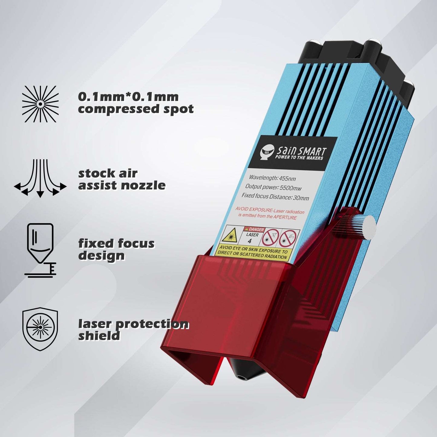 5.5W Compressed FAC Laser Module for 3018 CNC, 3020-PRO MAX, 3030-PROVer MAX with Air Assist Nozzle