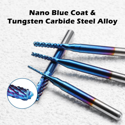 Variety Set C08/C15, 1/8" Shank, Nano Blue Coating Router Bit,10 Pcs