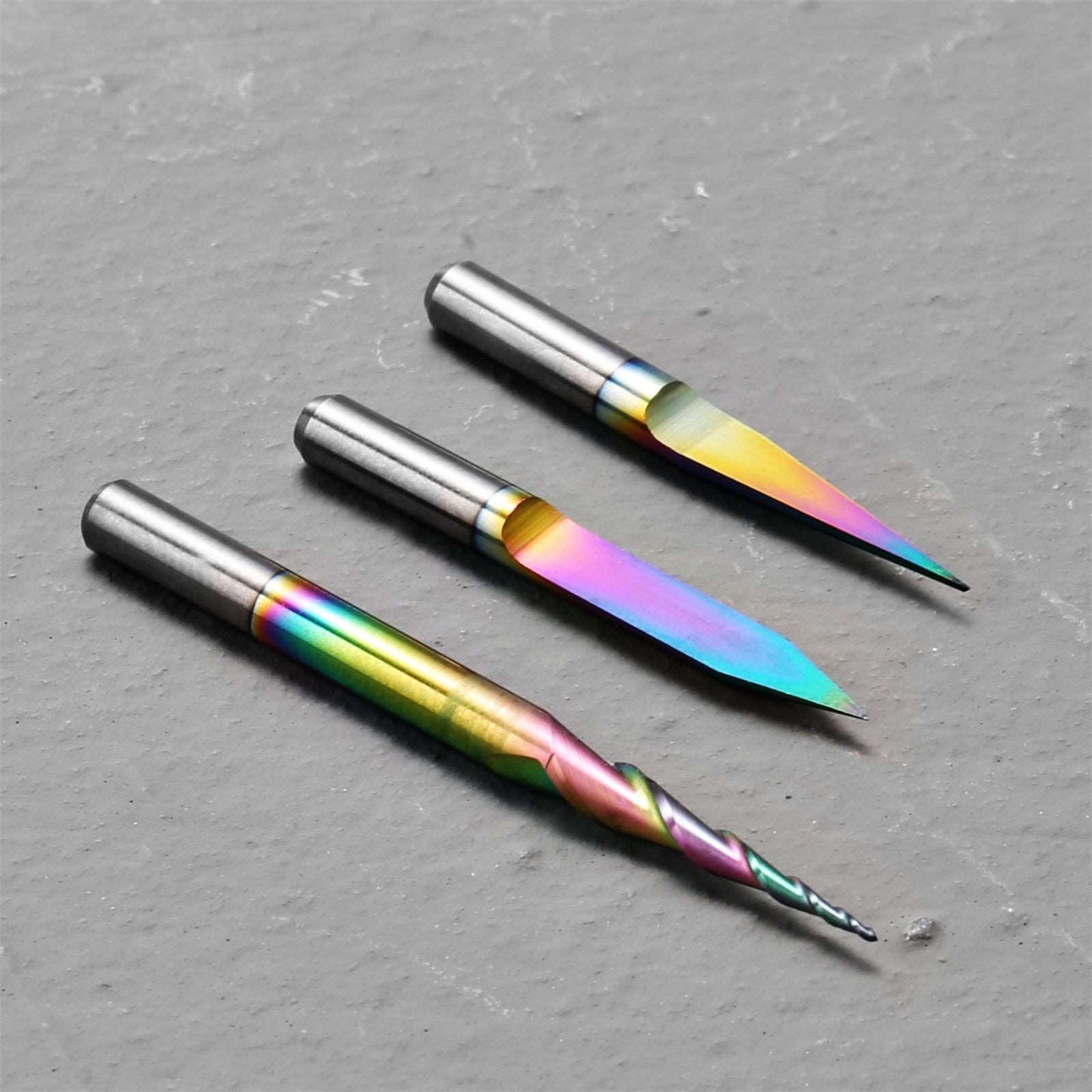 EM03A, V-shape, Chromatic Coating, 1/8" Shank, Strong Durable for Metal Carving End Mills, 3Pcs