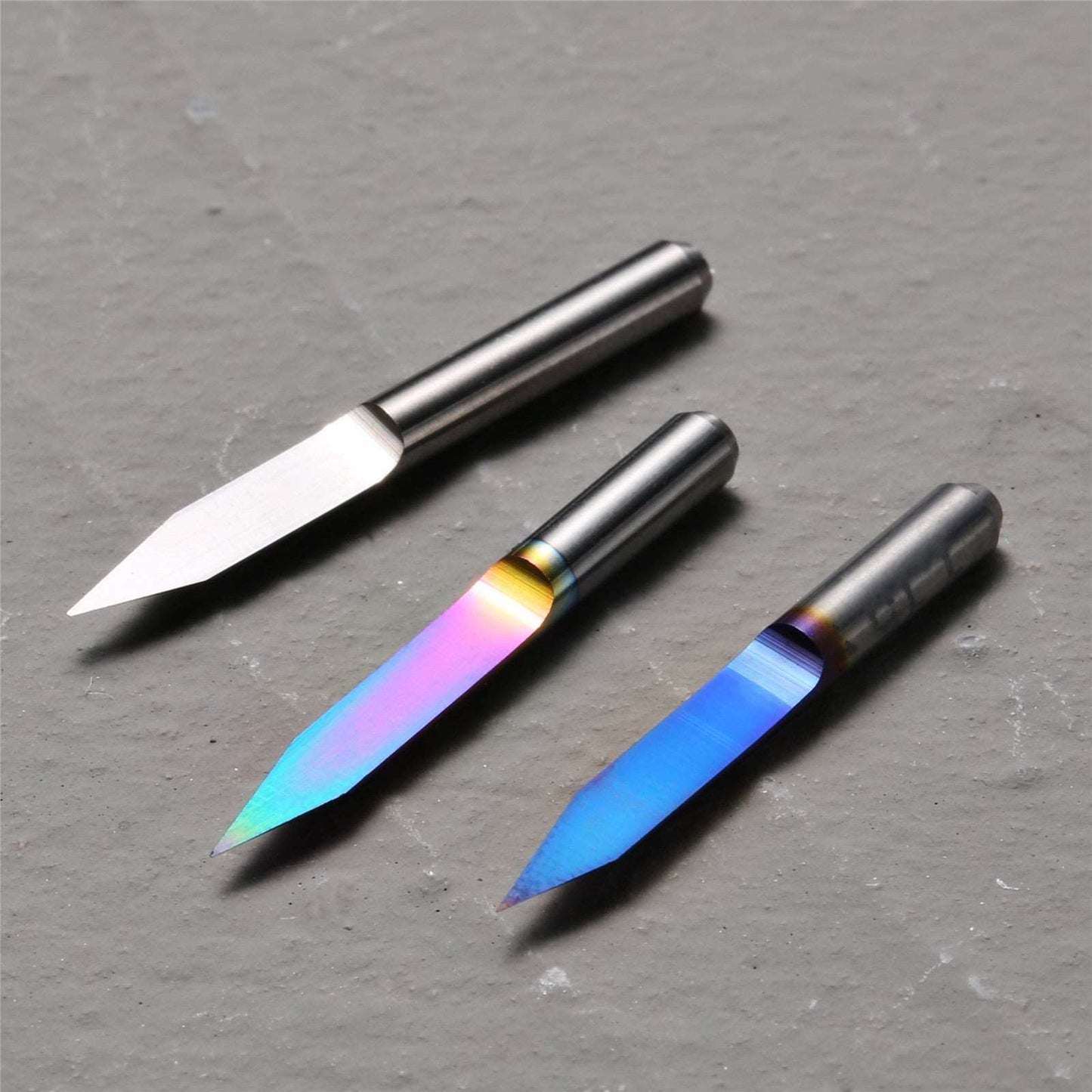 EM03A, V-shape, Chromatic Coating, 1/8" Shank, Strong Durable for Metal Carving End Mills, 3Pcs