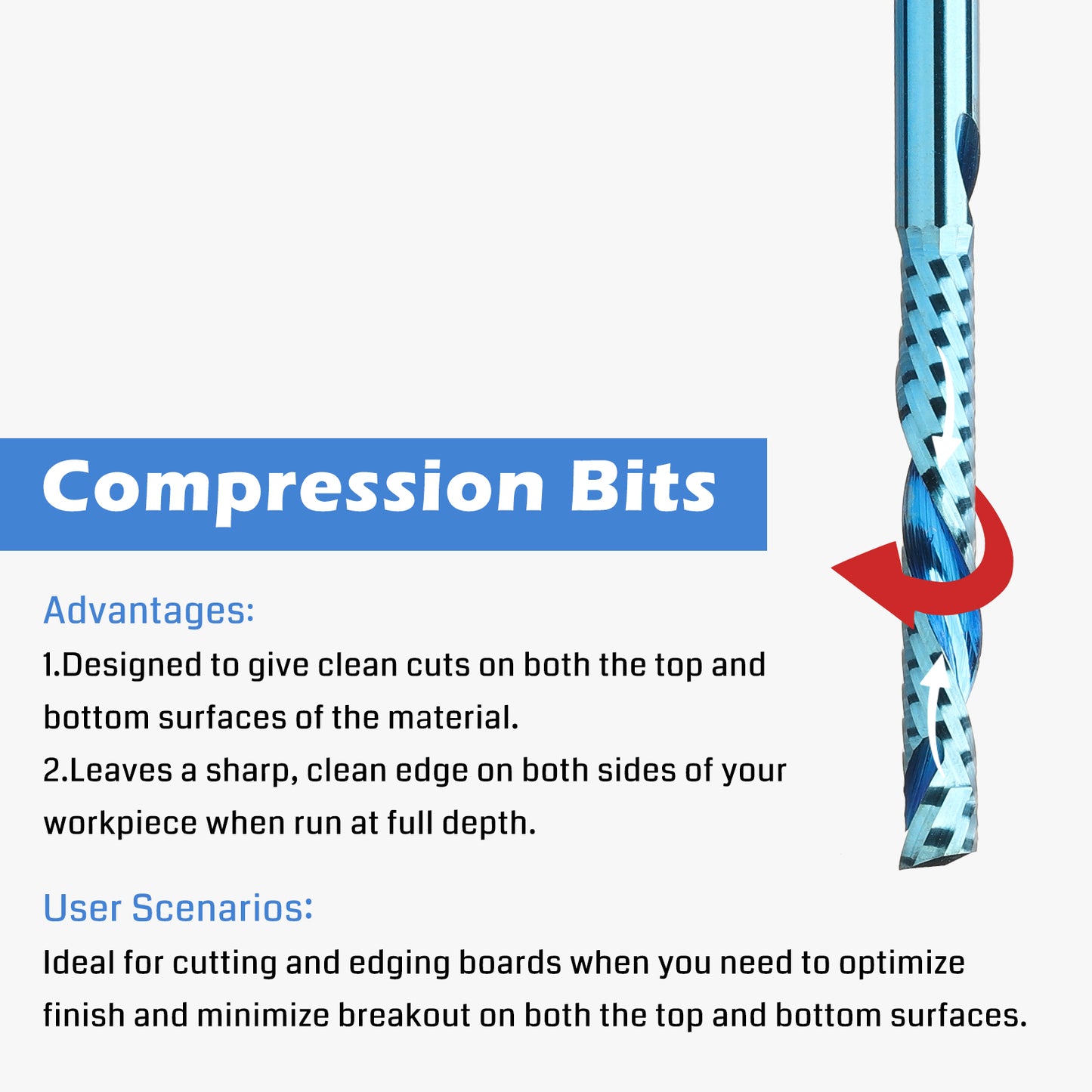 Carbide Spiral O Flute Up & Down Compression End Mill CNC Router Bits