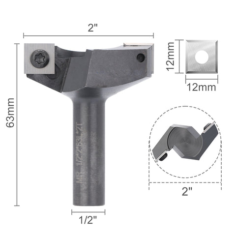 2RBE01A,1/2" Shank, Spoilboard Surfacing Router Bit, 2" Cutting Diameter, 2 Wings, CNC Milling Machine Slab Flattening Router Bit