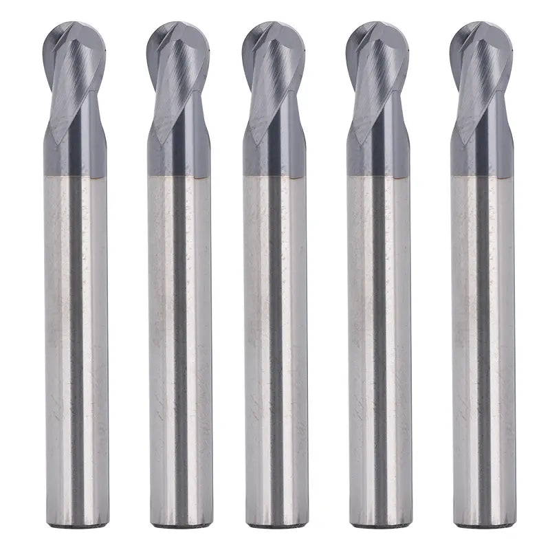 2BNC05, 1/4" Shank, 3”Overall Length, 2-Flute ball Nose,  End Mills CNC Router Bits, Stainless Steel Metal with TiAlN Coating, For Aluminum, Metal, Plastic, MDF & Wood, 5pcs