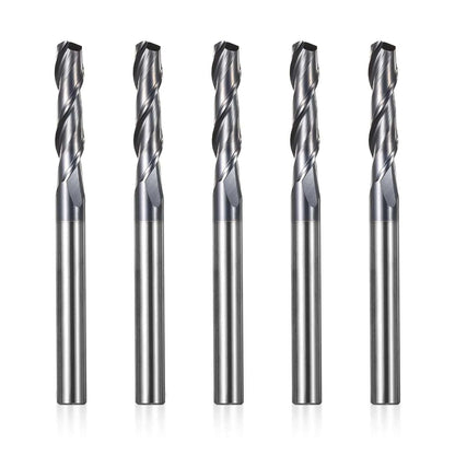 2FNC05, 1/4" Shank, 3”Overall Length, 2-Flute Flatl Nose, End Mills CNC Router Bits, Stainless Steel Metal with TiAlN Coating, For Aluminum, Metal, Plastic, MDF & Wood, 5pcs