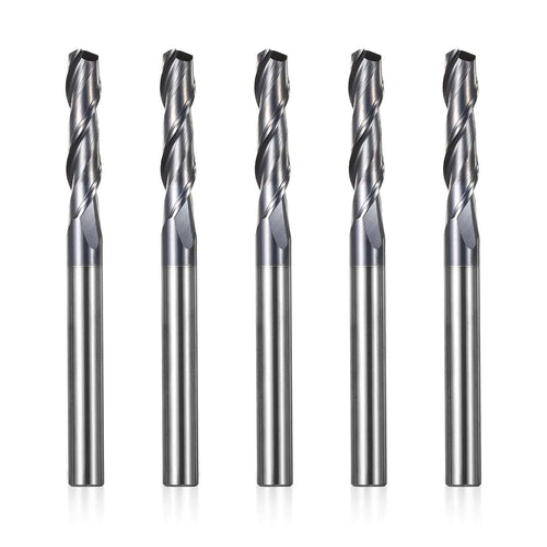 2FNC05, 1/4" Shank, 3”Overall Length, 2-Flute Flatl Nose, End Mills CNC Router Bits, Stainless Steel Metal with TiAlN Coating, For Aluminum, Metal, Plastic, MDF & Wood, 5pcs