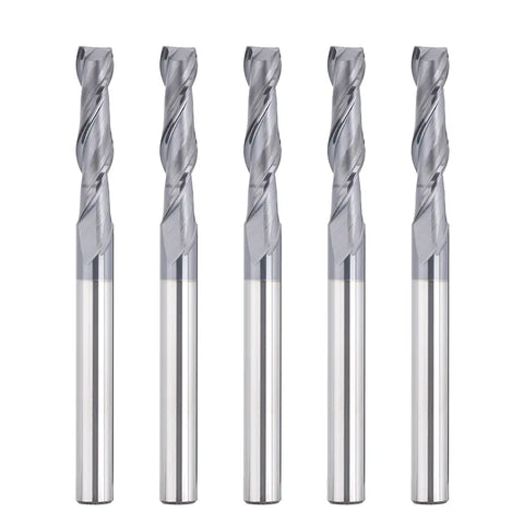 2FNC05, 1/4" Shank, 3”Overall Length, 2-Flute Flatl Nose, End Mills CNC Router Bits, Stainless Steel Metal with TiAlN Coating, For Aluminum, Metal, Plastic, MDF & Wood, 5pcs