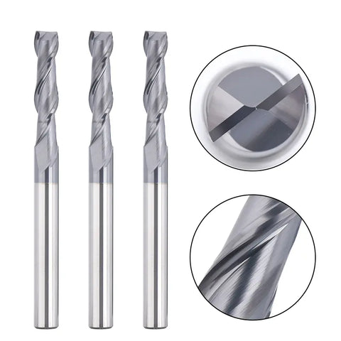 2FNC05, 1/4" Shank, 3”Overall Length, 2-Flute Flatl Nose, End Mills CNC Router Bits, Stainless Steel Metal with TiAlN Coating, For Aluminum, Metal, Plastic, MDF & Wood, 5pcs