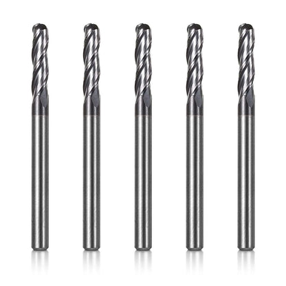 3BNB05, 1/8" Shank, 3-Flute ball Nose, 1-1/2”Overall Length, End Mills CNC Router Bits, General Purpose, Stainless Steel Metal TiAlN Coating,  For Aluminum, Metal, Plastic, MDF & Wood, 5pcs