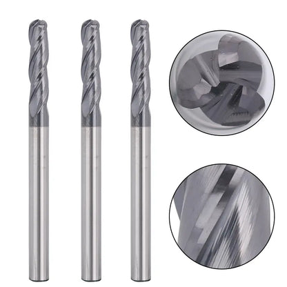 3BNB05, 1/8" Shank, 3-Flute ball Nose, 1-1/2”Overall Length, End Mills CNC Router Bits, General Purpose, Stainless Steel Metal TiAlN Coating,  For Aluminum, Metal, Plastic, MDF & Wood, 5pcs