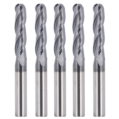 BNCO5, 1/4" Shank, 3”Overall Length, End Mills CNC Router Bits, Stainless Steel Metal with TiAlN Coating, 3-Flute ball Nose, For Aluminum, Metal, Plastic, MDF & Wood