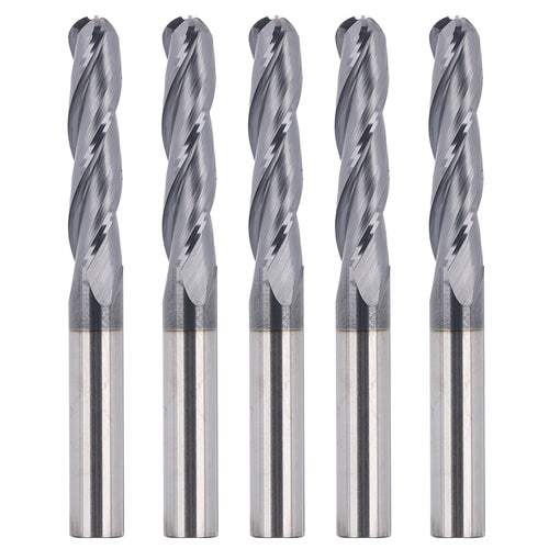 3BNC05, 1/4" Shank, 2-3/8" Overall Length, End Mills CNC Router Bits, Tungsten Carbide with TiAlN Coating, 3-Flute ball Nose, For Aluminum, Metal, Plastic, MDF & Wood