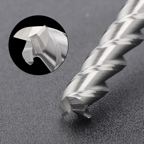 3EMLC05, 1/4" Shank, 3-Flute Flat Nose End Mills CNC Router Bits, 3-1/2” Length, for Aluminum, Plastic, MDF & Wood, 5Pcs