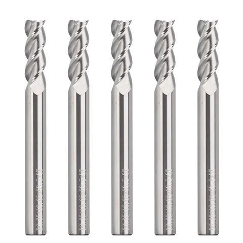 3EMLC05, 1/4" Shank, 3-Flute Flat Nose End Mills CNC Router Bits, 3-1/2” Length, for Aluminum, Plastic, MDF & Wood, 5Pcs