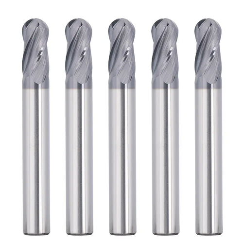 4BNC05, 1/4" Shank, 4-Flute Ball Nose, 2” Overall Length, End Mills CNC Carbide Steel Router Bits, For Carbon Steel, Stainless Steel, Aluminum, Metal, 5pcs