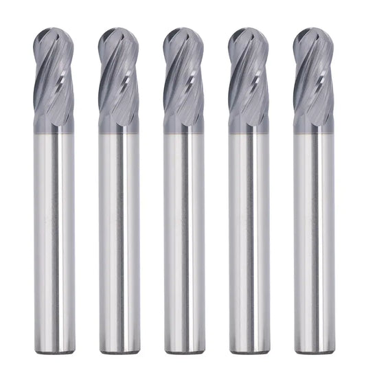 4BNC05, 1/4" Shank, 4-Flute Ball Nose, 2” Overall Length, End Mills CNC Carbide Steel Router Bits, For Carbon Steel, Stainless Steel, Aluminum, Metal, 5pcs