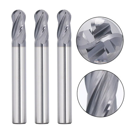 4BNC05, 1/4" Shank, 4-Flute Ball Nose, 2” Overall Length, End Mills CNC Carbide Steel Router Bits, For Carbon Steel, Stainless Steel, Aluminum, Metal, 5pcs