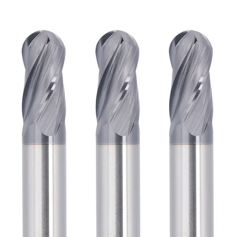 4BNC05, 1/4" Shank, 4-Flute ball Nose, 3”Overall Length, End Mills CNC Router Bits, Stainless Steel Metal with TiAlN Coating, For Aluminum, Metal, Plastic, MDF & Wood, 5pcs