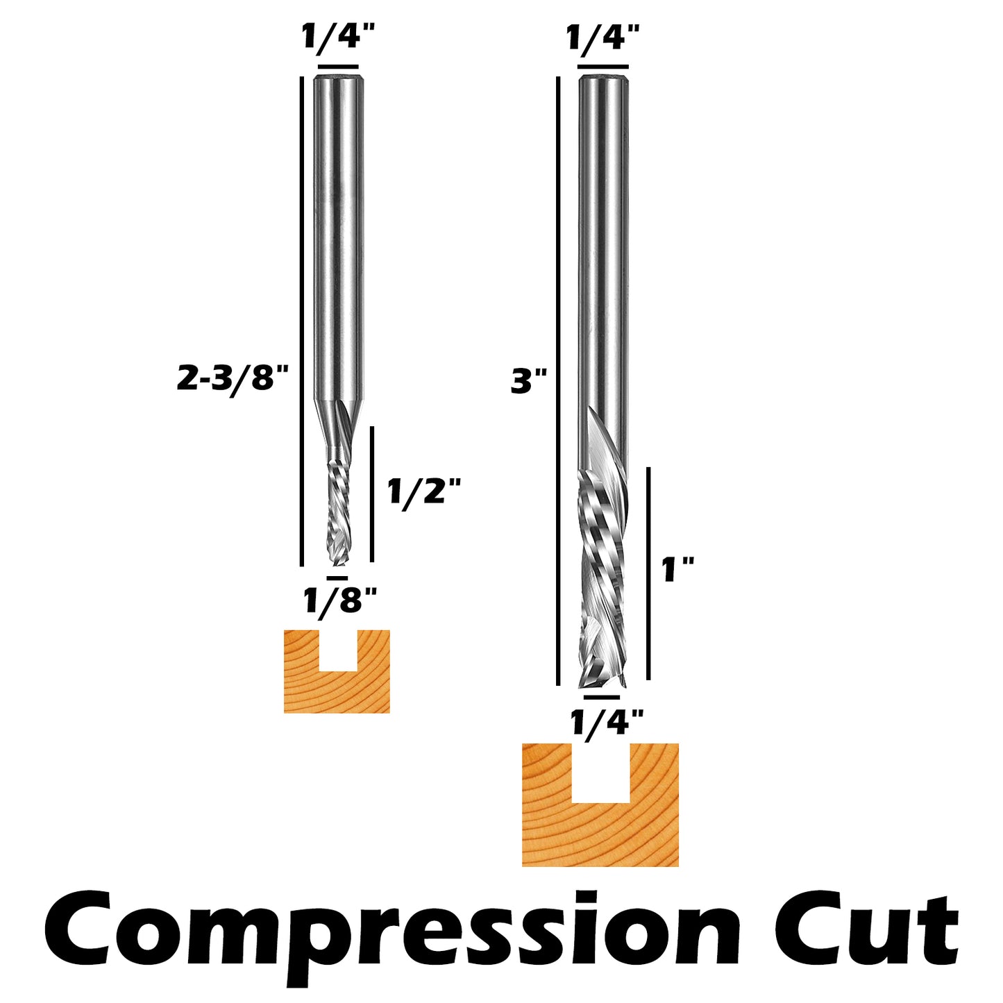 DSBC05, 1/4" Shank, 2-Flute Milling Carving Bit Set, Down Cut & Compression Cut, Tungsten Carbide End Mills CNC Router Bits, For Tool for Aluminum, Metal, Plastic, MDF & Wood, 5pcs