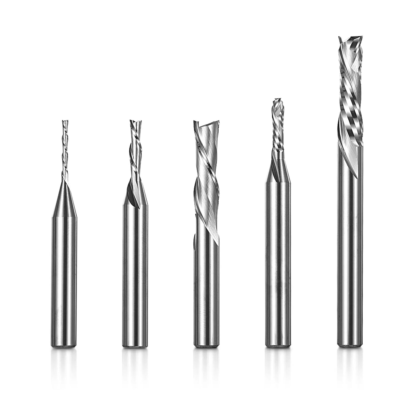 DSBC05, 1/4" Shank, 2-Flute Milling Carving Bit Set, Down Cut & Compression Cut, End Mills CNC Router Bits, For Tool for Aluminum, Metal, Plastic, MDF & Wood, 5pcs