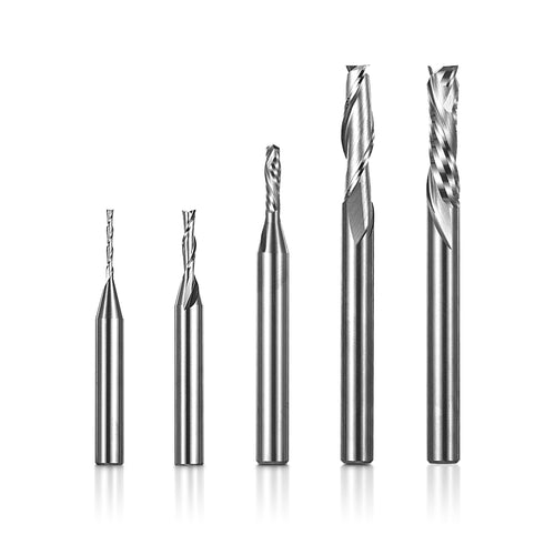 USBC05, 1/4" Shank, Up Cut & Compression Cut, 2-Flute Milling Carving Bit Set, End Mills CNC Router Bits, For Aluminum, Metal, Plastic, MDF & Wood, 5pcs