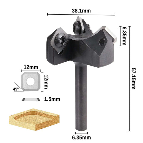 3LRBC01A, 1/4" Shank, Spoilboard Surfacing Router Bit, 1-1/2" Cutting Diameter, 3 Wings Carbide Insert, For Woodworking Carving