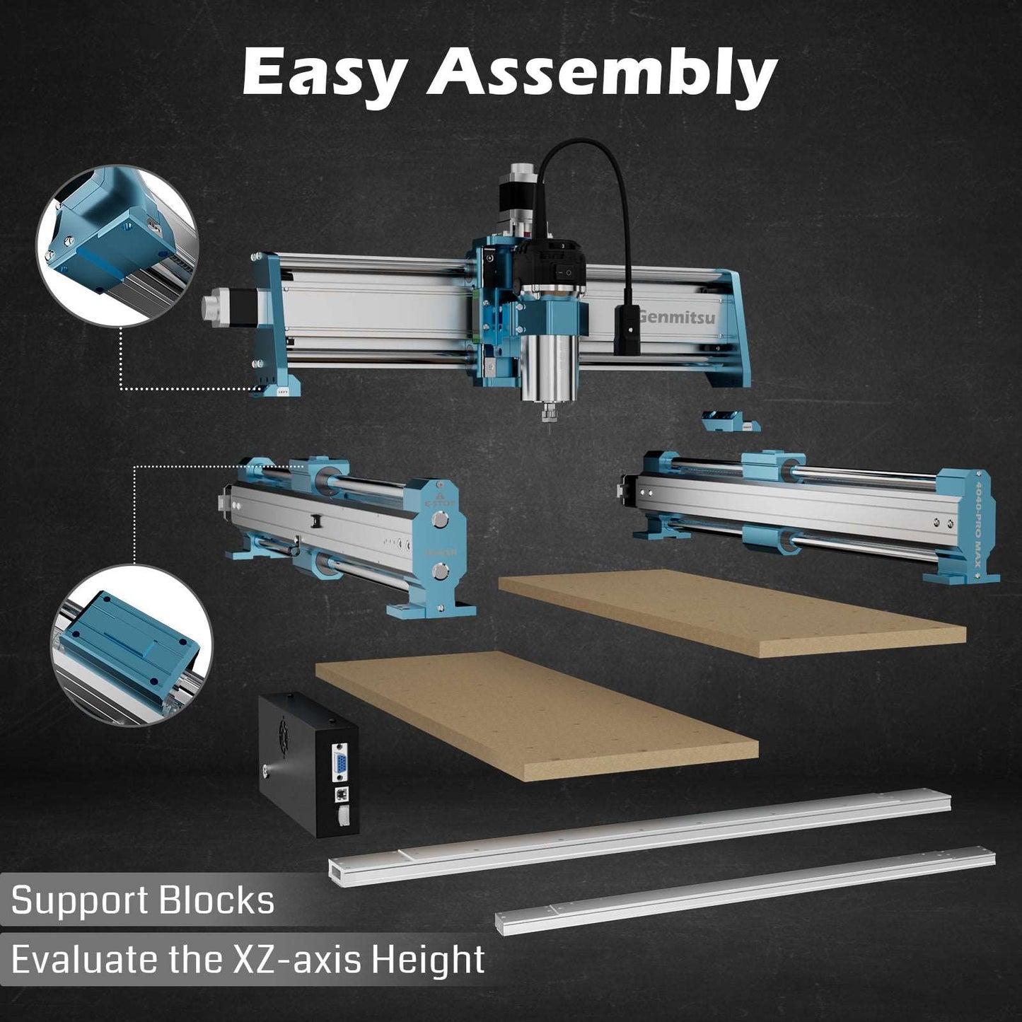 4040-PRO MAX CNC Machine, 710W Trimmer & Linear Rail Driven, Enhanced XZ Axis