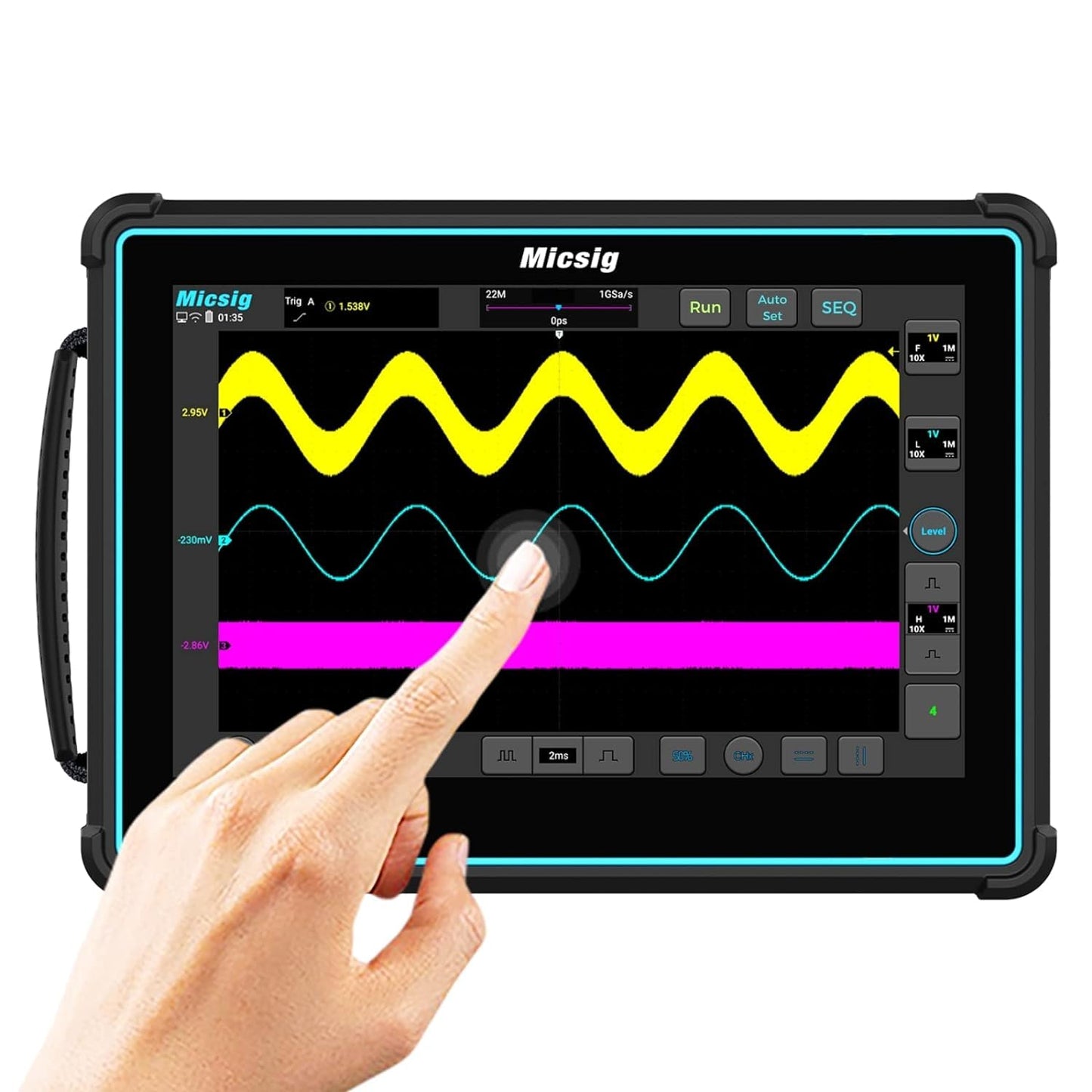 Micsig Oscilloscope TO2002, 2 Channels 200Mhz Bandwidth 1GSa/s Sampling Rate, 10" Touch Screen