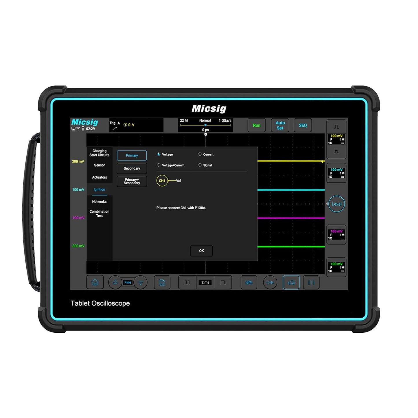 Micsig Automotive Tablet Oscilloscope ATO2002 2CH 200Mhz Bandwidth 1GSa/s Sampling Rate, 10" Touch Screen