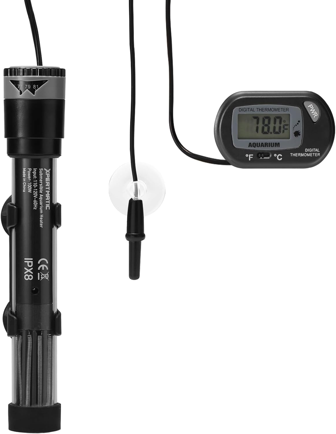 XpertMatic Submersible Aquarium Heater, 100W Adjustable