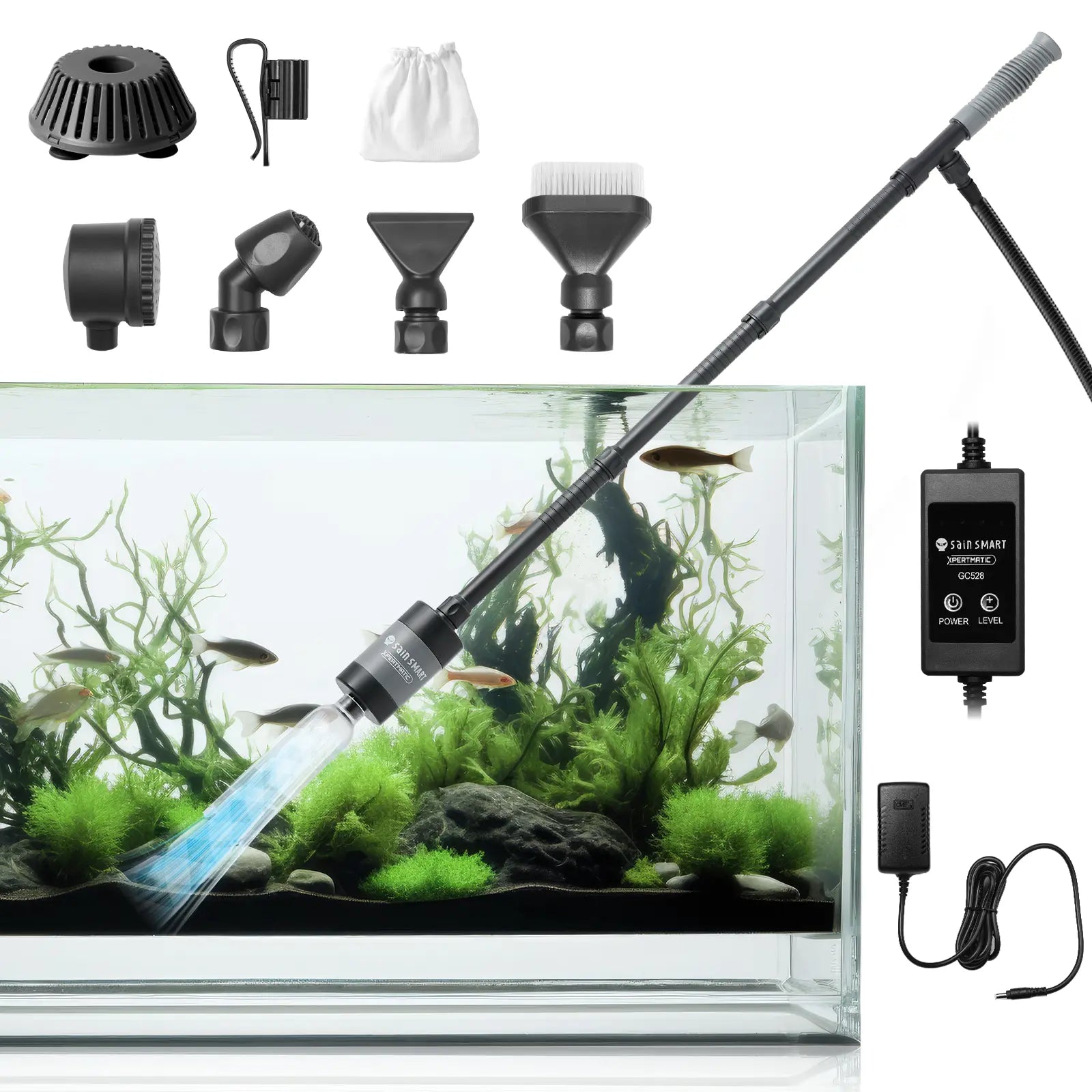 Product Image SainSmart 28W Powerful Fish Tank Cleaner, Four-stage Adjustable Efficient Motor for Aquariums, Removes Algae, Gravel, Glass, and More, Aquarium Cleaning Vacuum & Siphon Tool