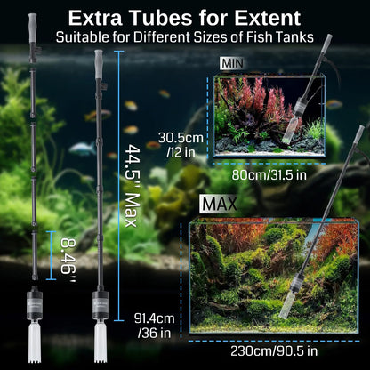 SainSmart 28W Powerful Fish Tank Cleaner, Four-stage Adjustable Efficient Motor for Aquariums, Removes Algae, Gravel, Glass, and More, Aquarium Cleaning Vacuum & Siphon Tool