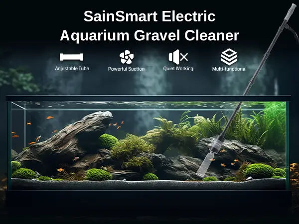 SainSmart 28W Powerful Fish Tank Cleaner, Four-stage Adjustable Efficient Motor for Aquariums, Removes Algae, Gravel, Glass, and More, Aquarium Cleaning Vacuum & Siphon Tool