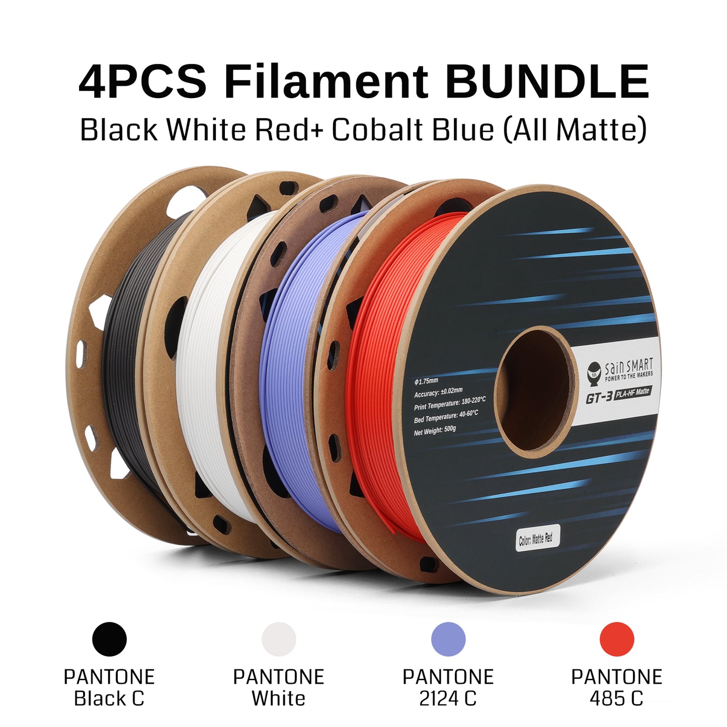 GT-3 High Speed Four-Color Bundle Matte PLA Filament, 1.75mm 500g X 4 Spools, 4.4lbs (2kg) Blue, Green, Violet, Indigo