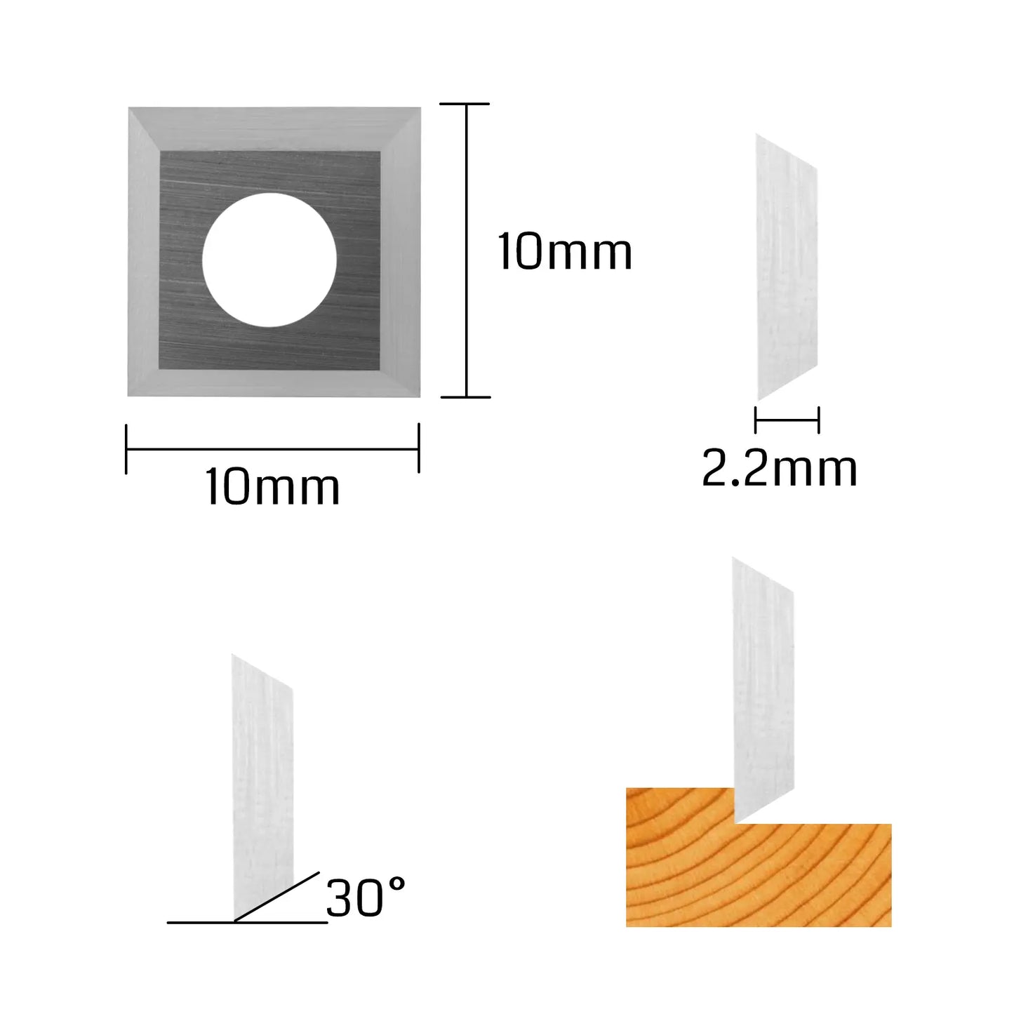 RSCI10A Router Bit Replacement Cutter Accessories set, 10x10x2.2mm, 30° Cutting Angle, Square Shape Tungsten Carbide, 10pcs