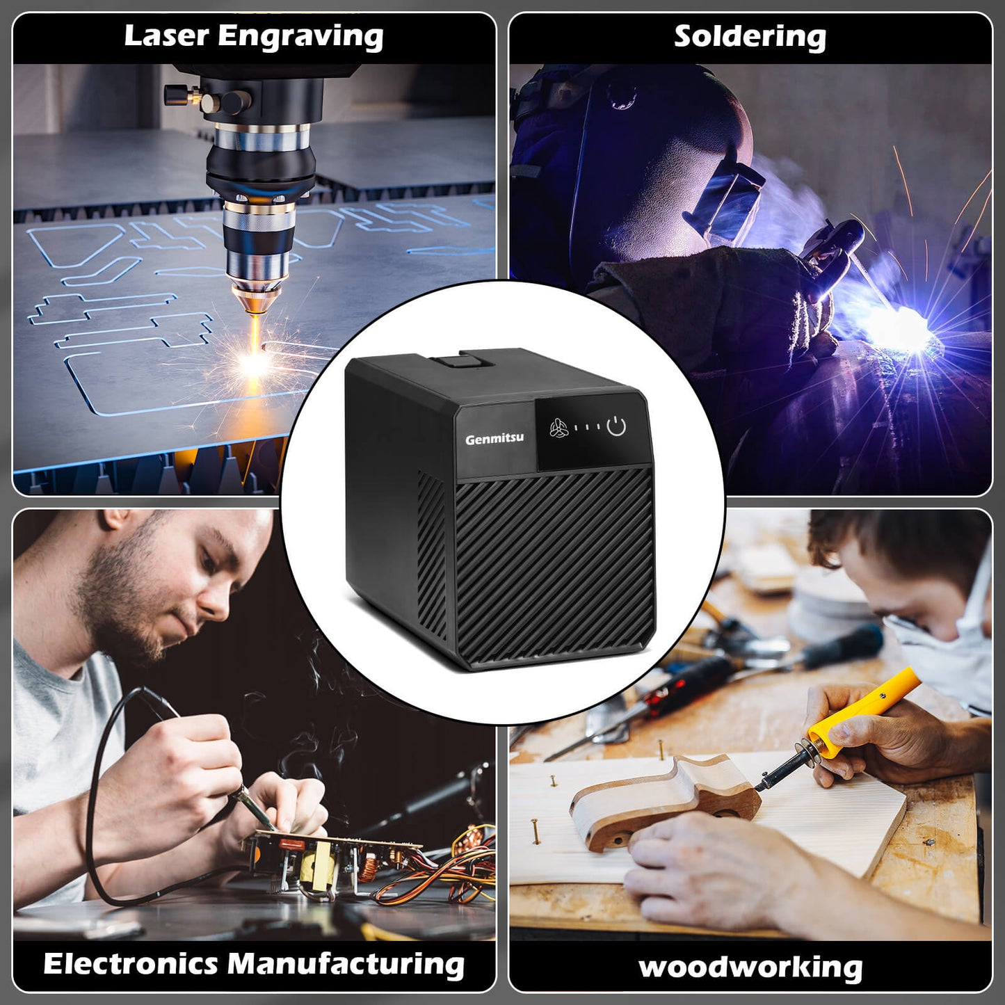 Smoke Purifier for Kiosk Laser Engraver, Portable Fume Extractor with Five-Layer Filtration, Adjustable 3-speed Control, Air Purifier for Laser Engravers, Soldering Stations, Welding Tools