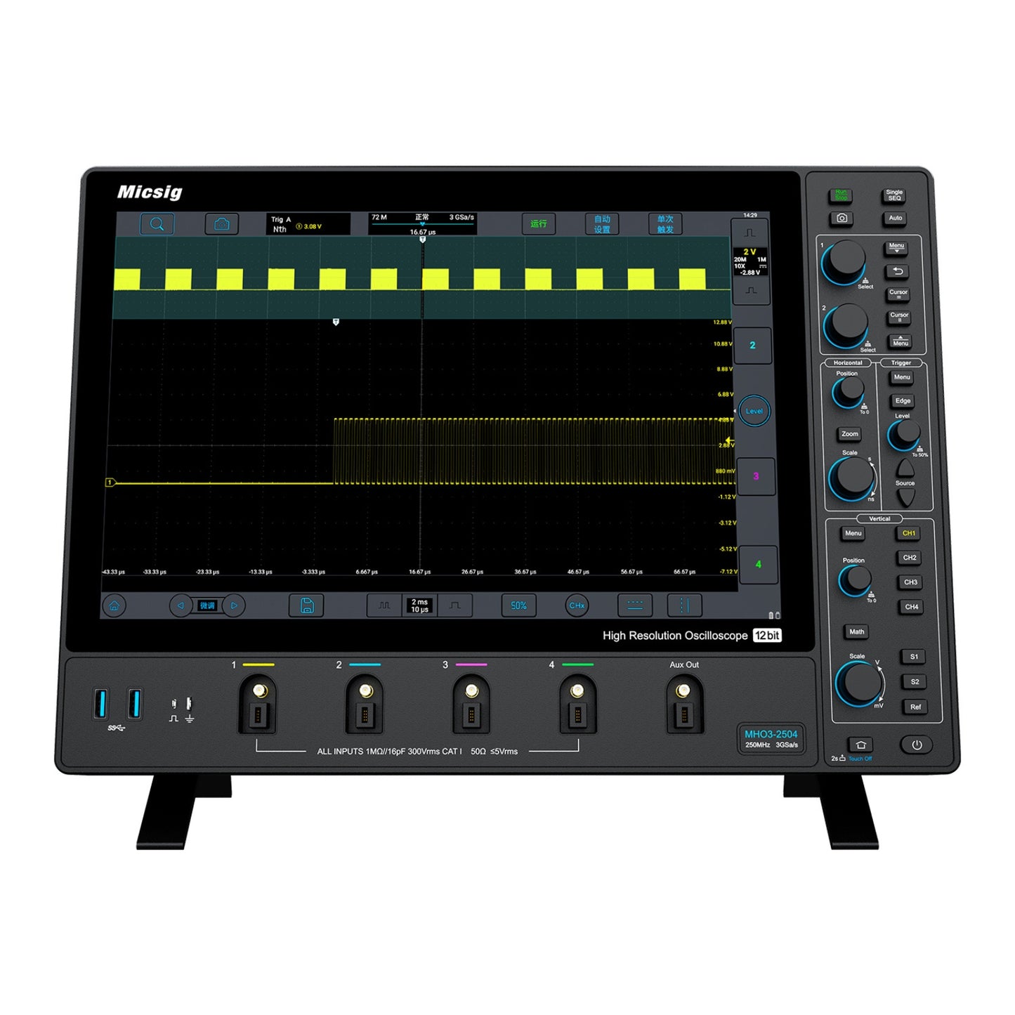 Micsig Oscilloscope MHO3-2504, Digital Storage Oscilloscope with 12-bit High-Resolution ADC