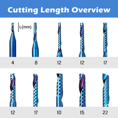 OS10A, 1/8" Shank,  Carbide Spiral O Flute (Single Flute) End Mill CNC Router Bits, 10Pcs