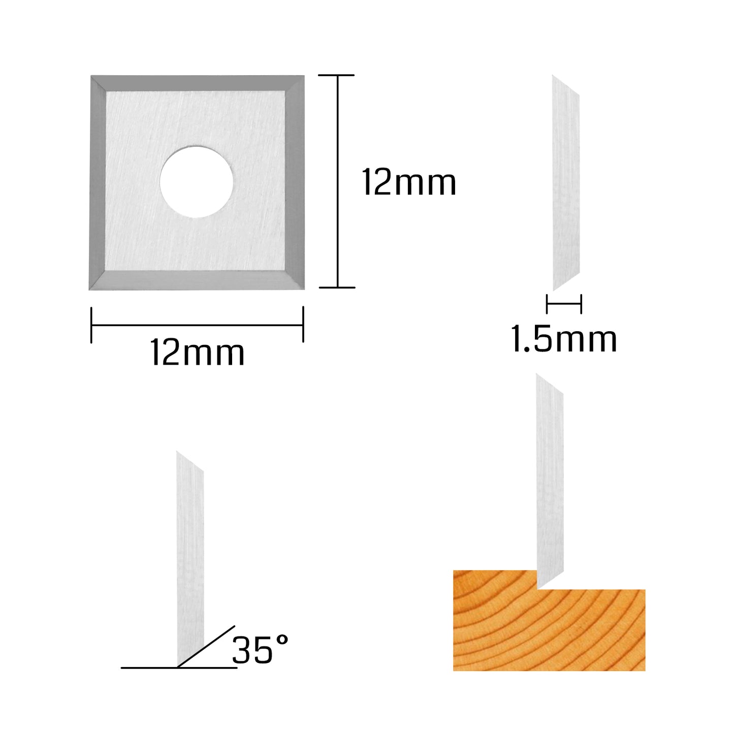 RSCI10B, Router Bit Replacement Cutter Accessories Set, 12x12x1.5mm, 35° Cutting Angle, Square Shape Tungsten Carbide, 10pcs