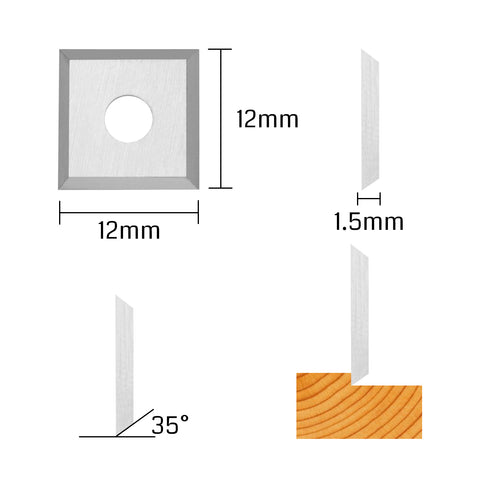 RSCI10B, Router Bit Replacement Cutter Accessories Set, 12x12x1.5mm, 35° Cutting Angle, Square Shape Tungsten Carbide, 10pcs