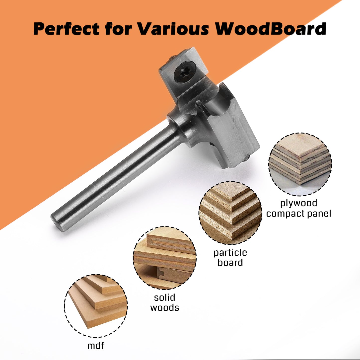 SS01-06, Φ1/4''-1/2'' Shank, Φ25-60mm Cutting Diameter, CNC Spoilboard Surfacing Router Bit, 1pc