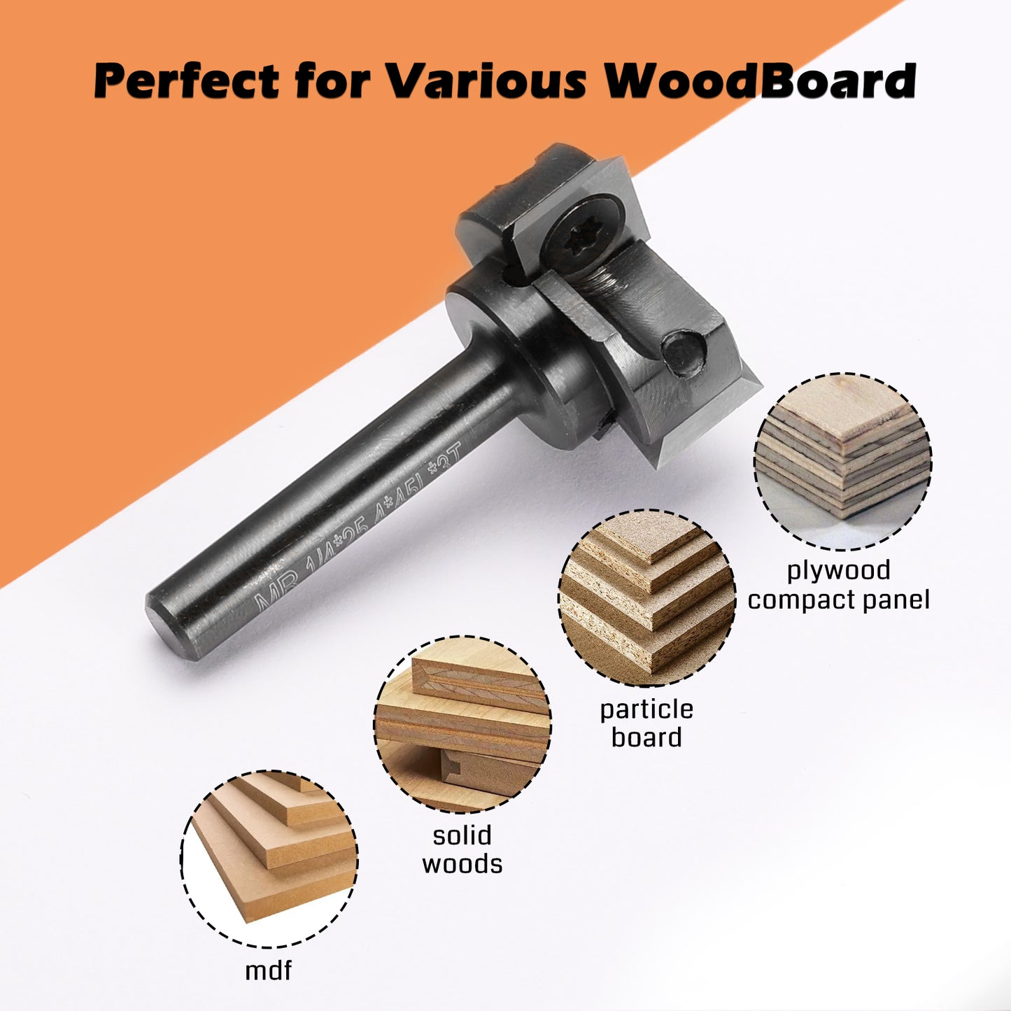 SS01-06, Φ1/4''-1/2'' Shank, Φ25-60mm Cutting Diameter, CNC Spoilboard Surfacing Router Bit, 1pc